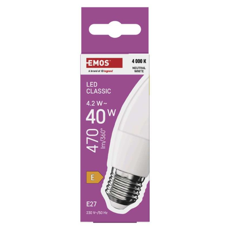 LED žiarovka Classic sviečka / E27 / 4,2 W (40 W) / 470 lm / Neutrálna biela 5