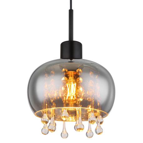 Závesné svietidlo, kov čierny matný, sklo dymové, sklenené krištále priehľadné, textilný kábel čiern 3