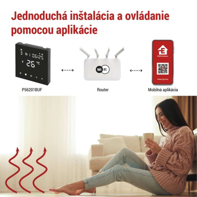 Podlahový programovateľný drôtový WiFi GoSmart termostat P56201BUF 5
