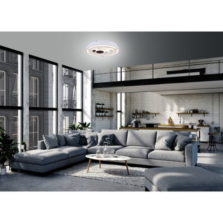 Stropné svietidlo, kov biely, akryl biely, stmievateľné, diaľ.ovládanie, fixácia farby, Ø480, V:82, 10