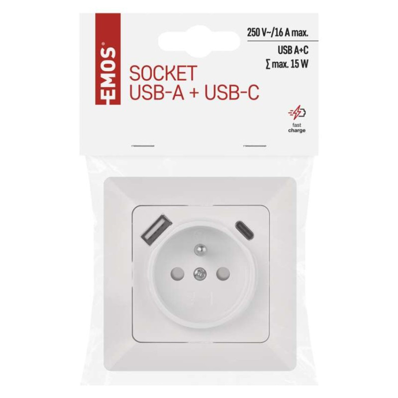 Zásuvka s USB A+USB C, biela 3