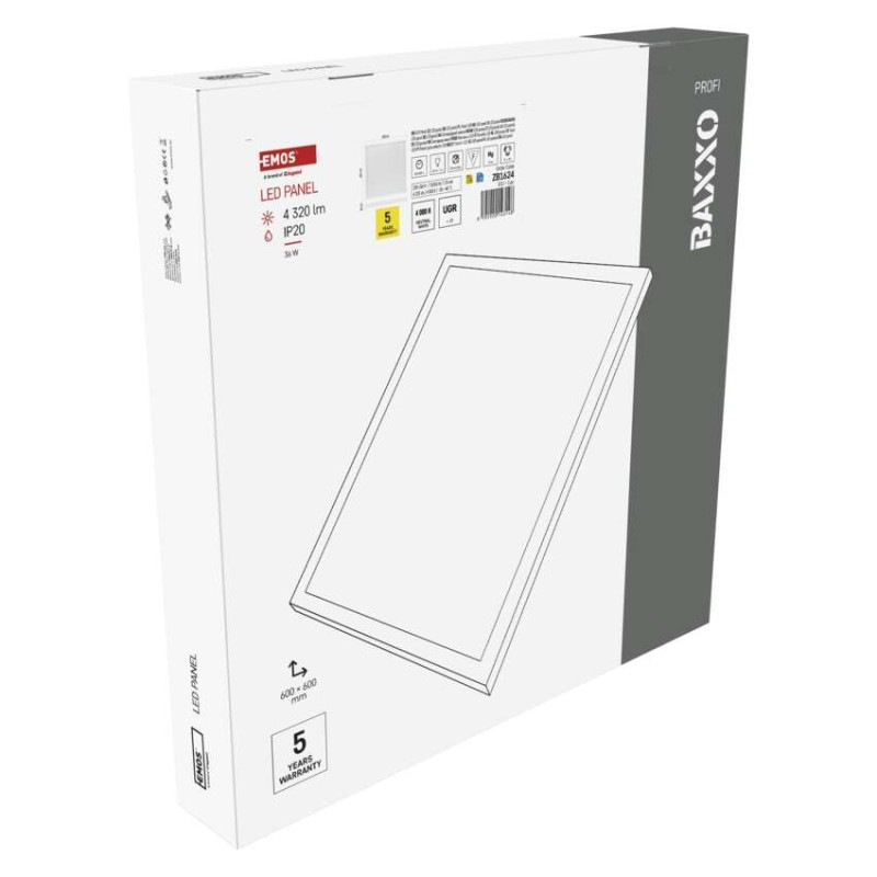 LED panel BAXXO 60×60, štvorcový prisadený biely, 36W neutr. biela 10