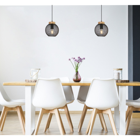 Závesné svietidlo, kov čierny, drevo, Ø200, V:1200, bez žiarovky 1xE27, max. 60W 230V 1