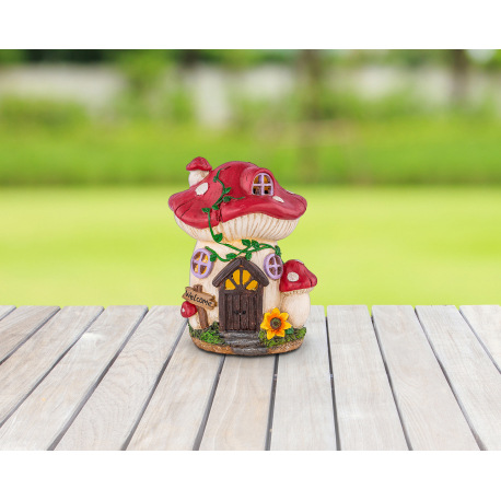 Solárne svietidlo, plast farebný, hríbový dom, IP44, vypínač, akumlátor AA 200mAh 1,2V, DxŠxV:155x12 3