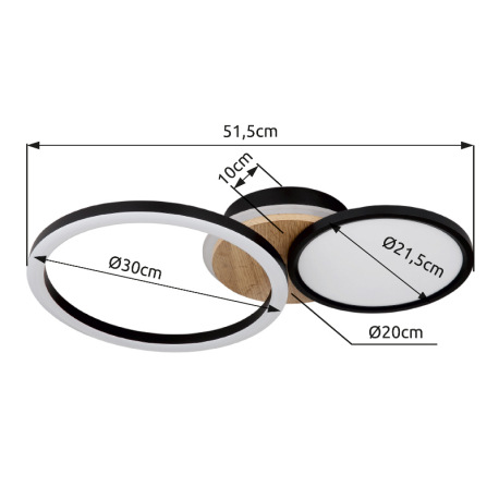 Stropné svietidlo kov čierny matný, MDF, imitácia tmavého dreva, plast biely, otočné/výklopné, DxŠxV 12