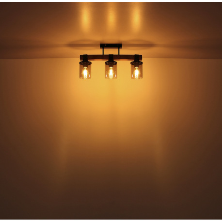 Závesné svietidlo kov čierny matný, drevo tmavohnedé, sklo dymovej farby, kábel PVC čierny, DxŠxV: 7 8