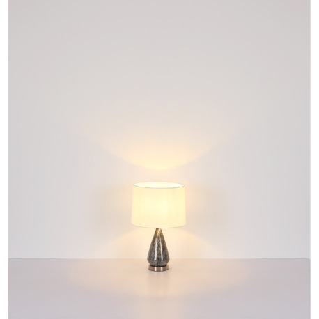 Stolové svietidlo, kov nikel, textil biely, kábel textil čierny, kolískový vypínač na kábli, kovový 14