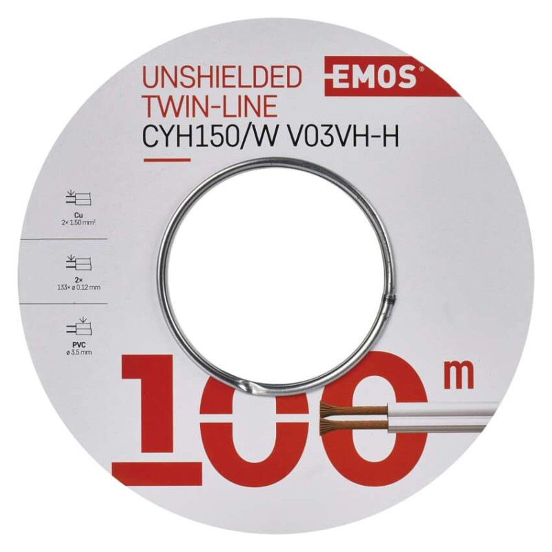 Dvojlinka netienená 2×1,5mm biela, 100m 2