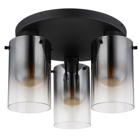 Stropné svietidlo, kov čierny, sklo dymové, priehľadné, ø: 405 mm, V: 260 mm, bez žiaroviek 3xE27, m 2