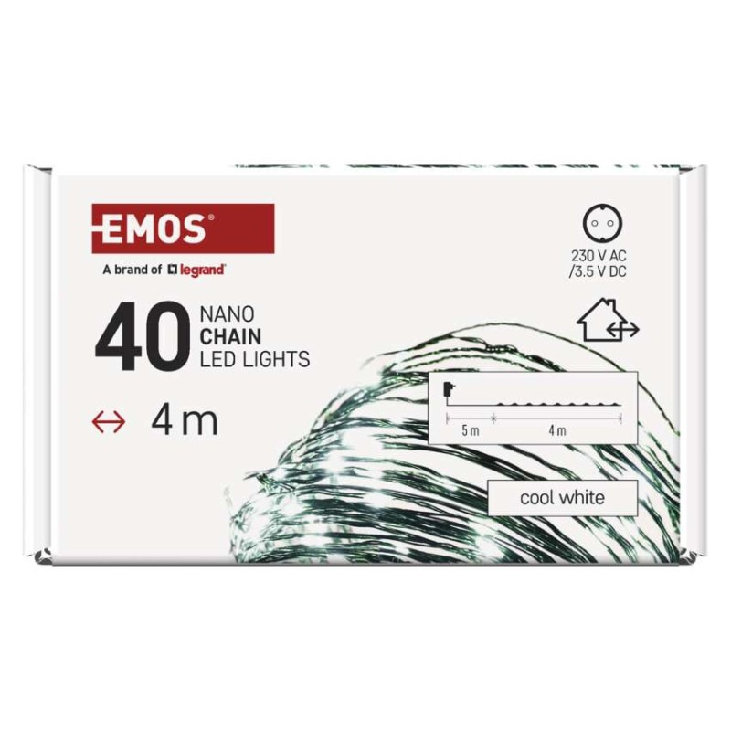 LED vianočná nano reťaz zelená, 4 m, vonkajšia aj vnútorná, studená biela, časovač 8