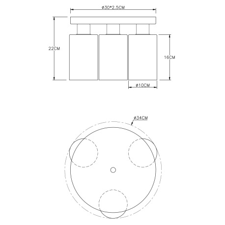 Stropné svietidlo, kov čierny, dymové sklo, Ø 340, V: 220, bez žiaroviek 3xE27, max. 60W 230V 11
