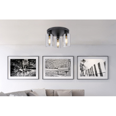 Stropné svietidlo, kov čierny, dymové sklo, Ø 340, V: 220, bez žiaroviek 3xE27, max. 60W 230V 1
