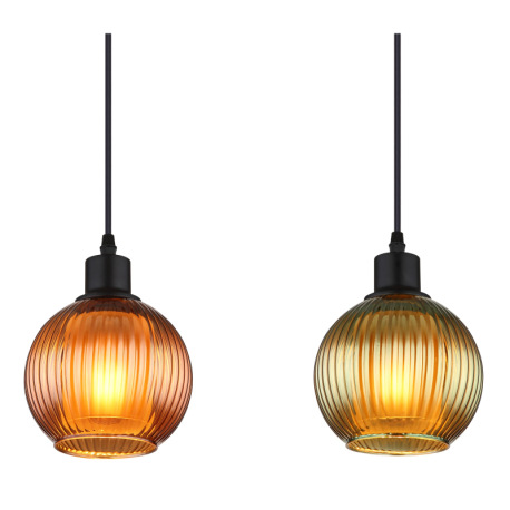 Závesné svietidlo, kov čierny, sklenené gule, kábel PVC čierny, nastaviteľná výška, farby skla: 1x z 6