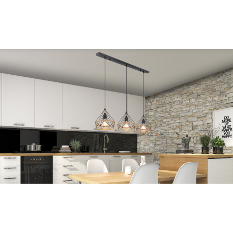 Závesné svietidlo, kov čierny, konopné lano hnedé, kov čierny, DxŠxV:1000x250x1200, bez žiaroviek 3x 7