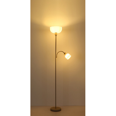 Stojanové svietidlo, kov pieskovej farby, plast biely, spínač, Flexo, ø: 260mm V: 1787mm, dĺžka kábl 17