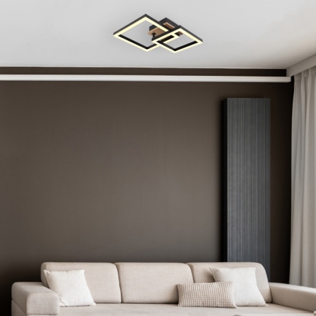 Stropné svietidlo, kov čierny, MDF vzhľad dreva tmavý, plast čierny, plast biely, polohovateľné, DxŠ 8