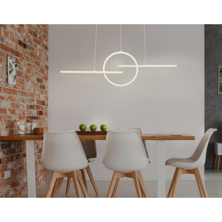 Závesné svietidlo, biely kov, akryl biely, stmievateľné, diaľkové ovládanie, fixácia farieb, DxŠxV: 9