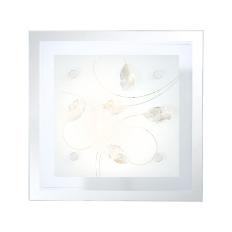 Stropné svietidlo, chróm, sklo biele, K5 kryštály priehľadné, DxŠxV: 240x240x85, bez žiarovky 1xE27, 2