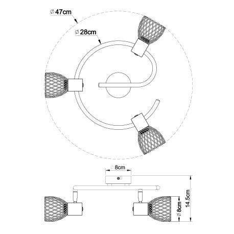 Stropné svietidlo, kov, nikel, chróm, Ø: 280, V: 160, bez žiaroviek 3xE14, max. 40W 230V. 4