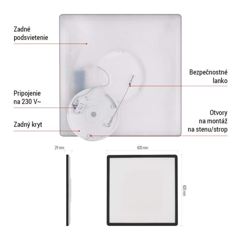 LED prisadené svietidlo FLORI štvorcový, čierné, 22W, neutrálna biela 7