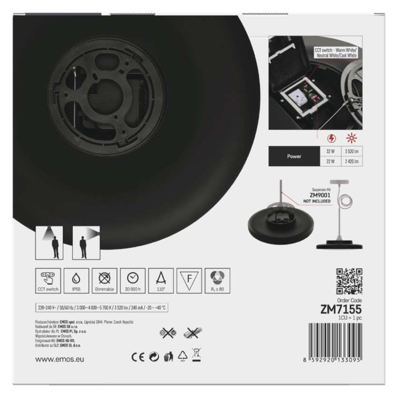 LED prisadené svietidlo DIONI kruhové, čierné,32W, CCT 9