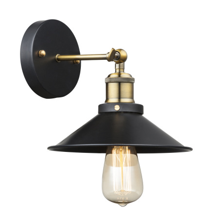 Nástenné svietidlo, kov čierny, stará mosadz, ŠxV:220x200, H:260, bez žiarovky 1xE27, max. 60W 230V.