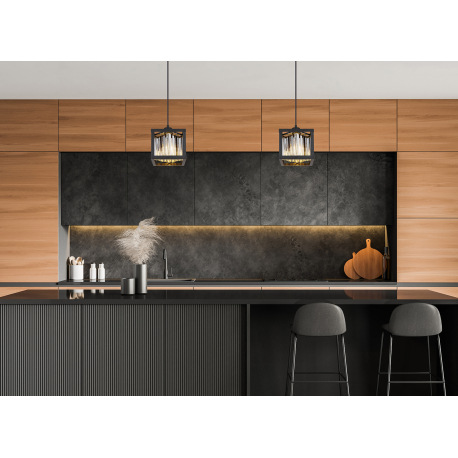 Závesné svietidlo kov čierny matný, sklenené kryštály dymovej farby, DxŠxV: 170x170x1200mm, bez žiar 12