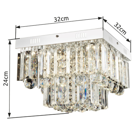 Stropné svietidlo, chróm, akryl priehľadný, DxŠxV:320x320x240, vrátane 6xLED 3W 9.6V, 250lm, 4000K. 5