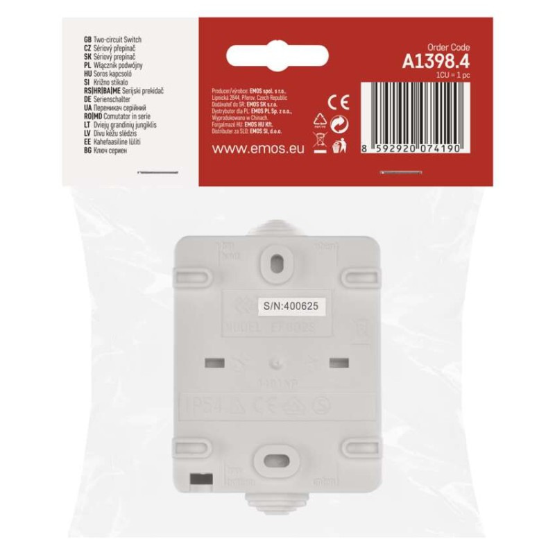 Vypínač nástenný č. 5 IP54, 2 tlačítka 4