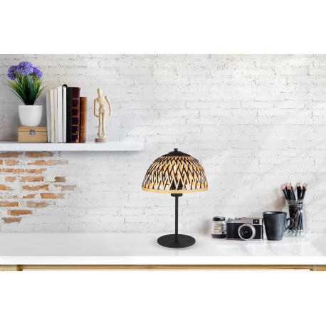 Stolová lampa kov čierny matný, bambus, prírodná farba, kolískový vypínač na kábli, ø: 250mm, V: 370 1