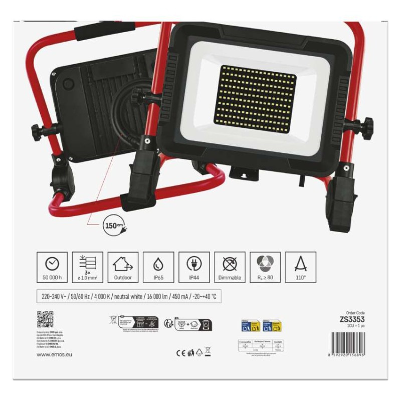 LED reflektor ELION 100W, červeno-čierny, IP65, 16 000 lm, neutrálna biela 14