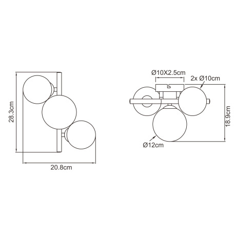 Nástenné svietidlo, kov čierny, dymové sklo, sklo Ø 1x12cm, 2x10cm, vrátane 10676 LED LM, ŠxV:210x28 7