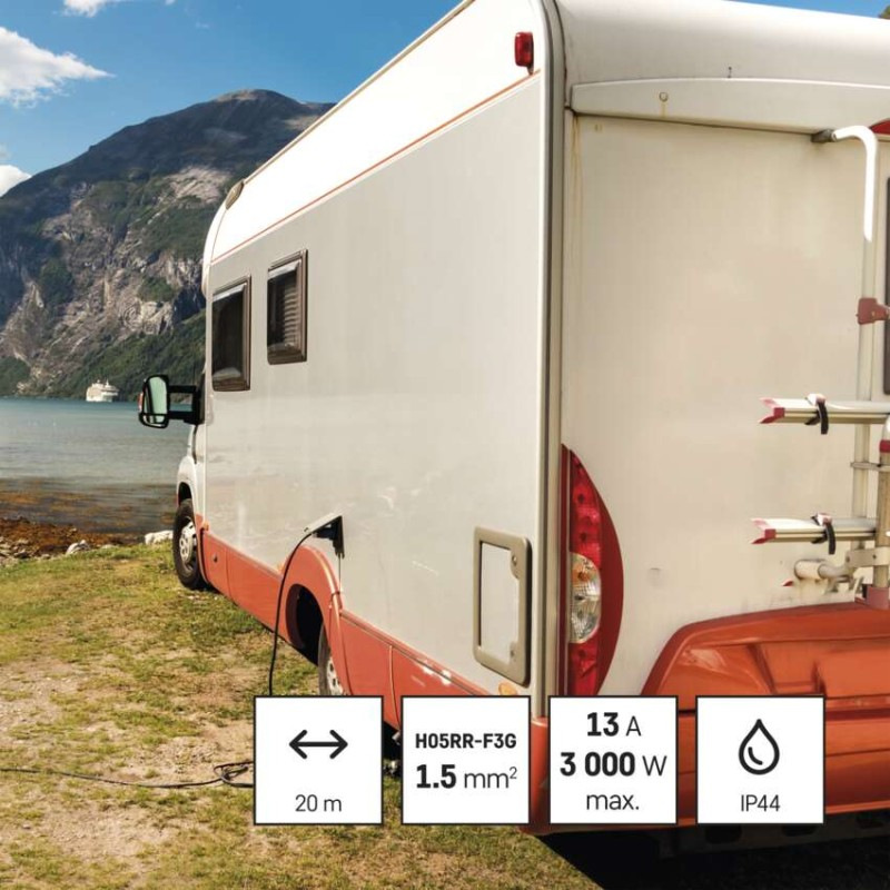 Vonkajší predlž. kábel na bubne 20 m / 4 zás. / guma / 230 V / 1,5 mm2 s reflektorom LED 8