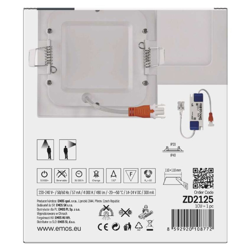 LED vstavané svietidlo NEXXO, štvorec, biely, 7W, neutrálna biela 7
