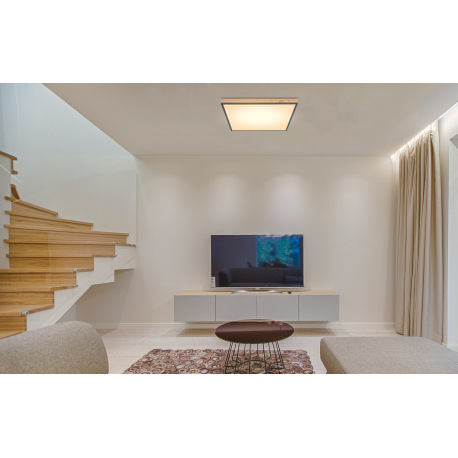 Stropné svietidlo, hliník, grafit, MDF imitácia dreva, akryl biely, rám imitácia dubu, DxŠxV:590x590 11