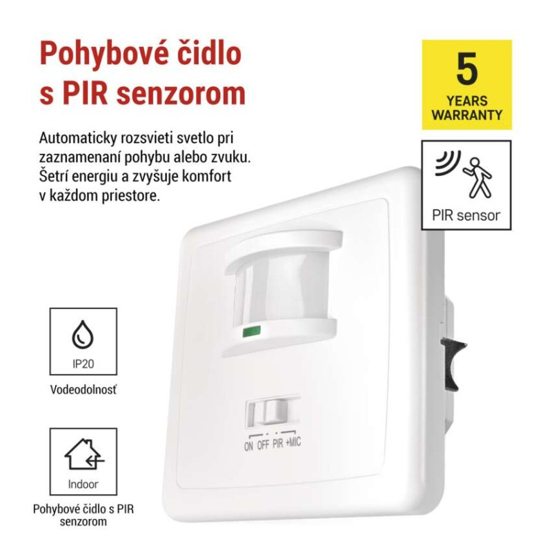 PIR senzor (pohybové čidlo) IP20 1200W, biela