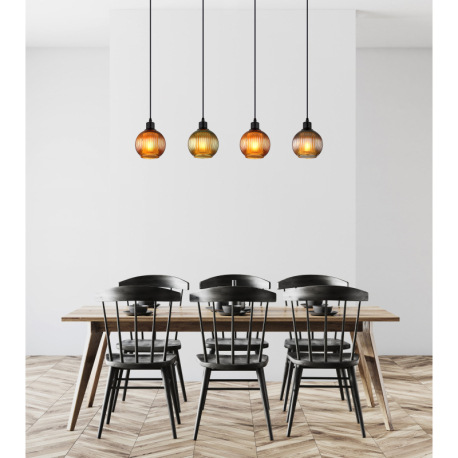 Závesné svietidlo, kov čierny, sklenené gule, kábel PVC čierny, nastaviteľná výška, farby skla: 1x z 12