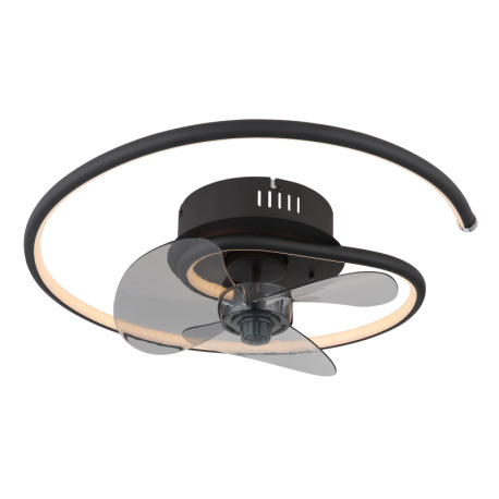 Stropný ventilátor, kov čierny/hliník čierny matný, plast biely/dymový, stmievateľný, niekoľko úrovn 6