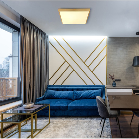 Stropné svietidlo kov mosadz matná farba, plast biely, DxŠxV: 350x350x30mm, LED 22W 230V, 2350lm zdr 9