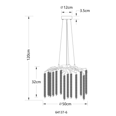 Závesné svietidlo, kov chróm, pochrómovaný hliník, číre plastové krištále, priehľadný PVC kábel, výš 15