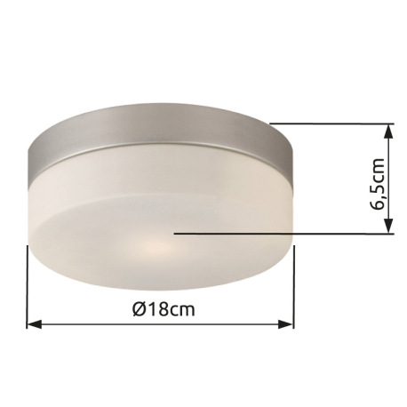Stropné svietidlo, kov nikel matný, sklo biele, Ø 180, V: 65, bez žiarovky 1xE27, max. ILLU 60W 230V 1