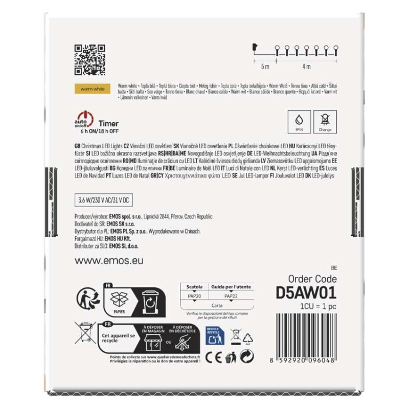 LED svetelná cherry reťaz – guličky 2,5cm, 4m, vonkajšia aj vnútorná, teplá biela, časovač 8