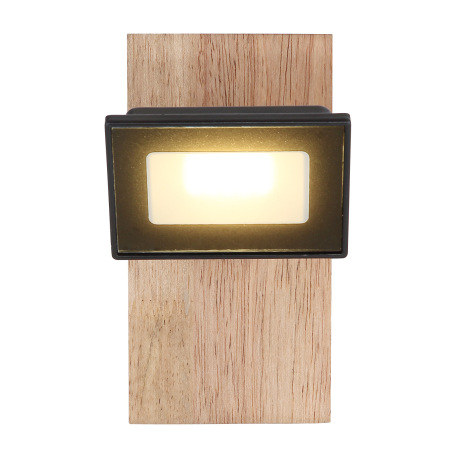 Nástenné svietidlo, kov čierny matný, drevo tmavohnedé, sklo satinované, číre, ŠxV: 80x150mm, H: 110 8