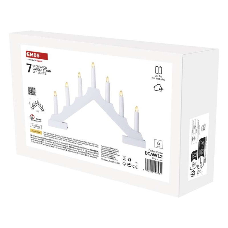 LED svietnik drevený biely, 29 cm, 2x AA, vnútorný, teplá biela, časovač 1