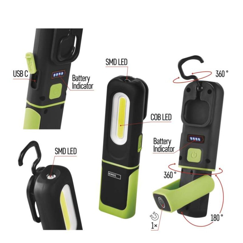 COB LED + SMD LED nabíj. svietidlo P4537, 330 lm, 1200 mAh 4