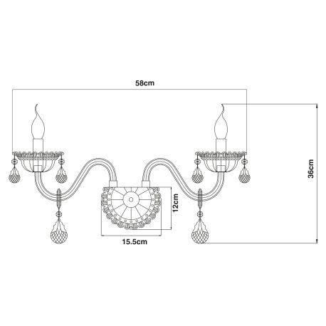 Nástenné svietidlo, biele, sklo, K5 kryštály, ŠxV:580x360, H:280, bez žiaroviek 2xE14, max. 40W 230V 2