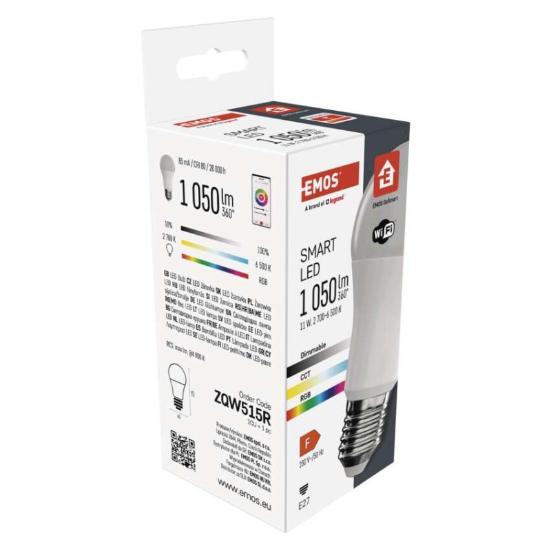 LED žiarovka GoSmart A60 / E27 / 11 W (75 W) / 1 050 lm / RGB / stmievateľná / WiFi 11