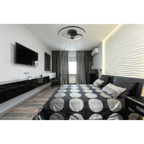 Stropný ventilátor, kov čierny/hliník čierny matný, plast biely/dymový, stmievateľný, niekoľko úrovn 1