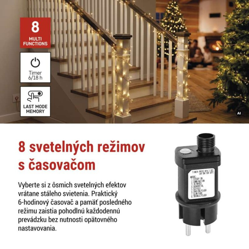LED nano reťaz na cievke, medená, 19,2 m, teplá biela, časovač 3