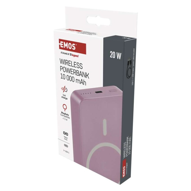 Power bank EMOS WI 1046, 10 000 mAh, 20 W+Wireless, lososová 3